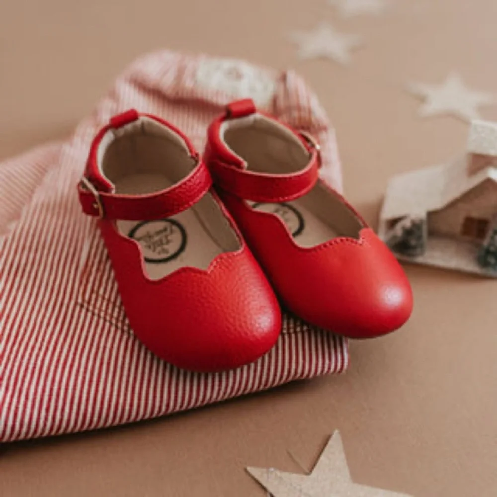 Littlelovebug Toddler Girls Olivia Barefoot sole shoes ballerina flats red 7
